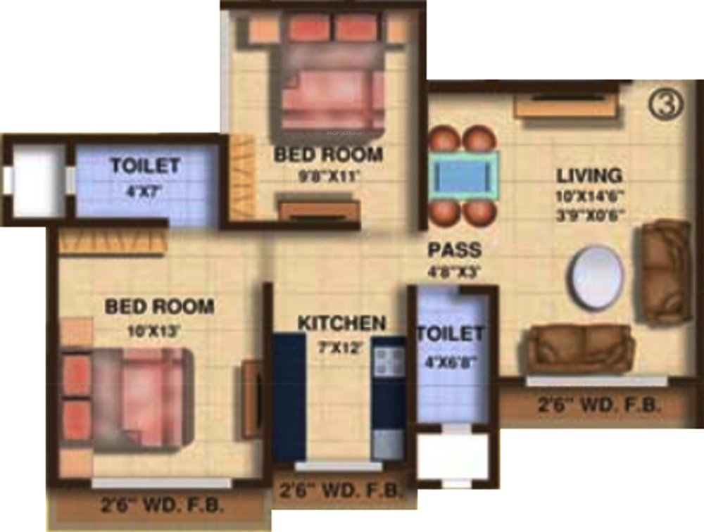 Shreedham Millenium Floor Plan (2BHK+2T)