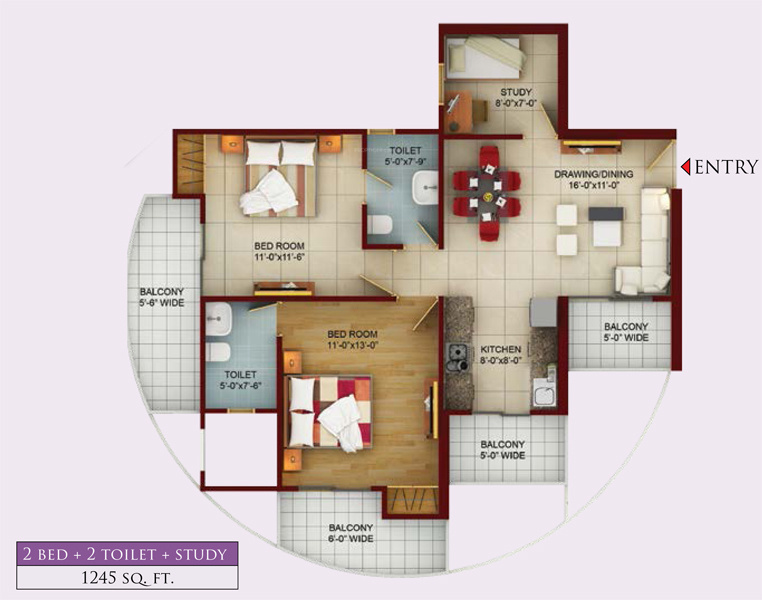 Samridhi Luxuriya Avenue (2BHK+2T (1,245 sq ft) Study Room 1245 sq ft)