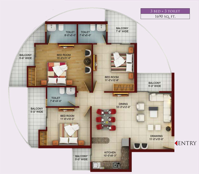 Samridhi Luxuriya Avenue (3BHK+3T (1,690 sq ft) 1690 sq ft)