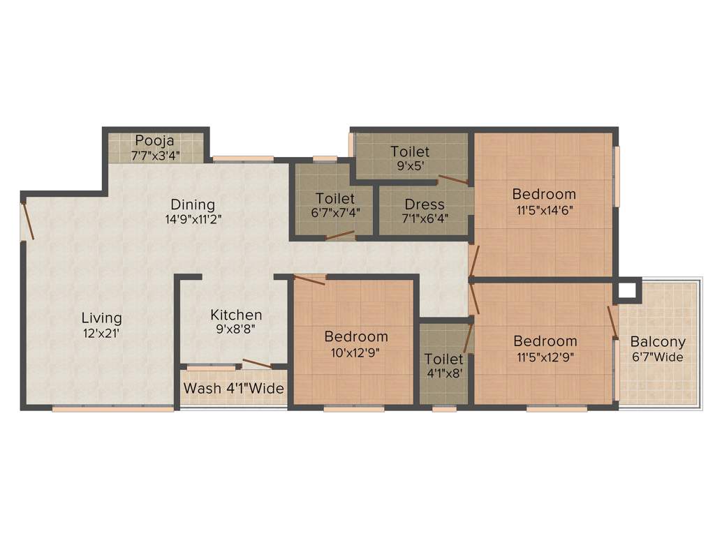 Universal Motif (3BHK+3T (1,700 sq ft) + Pooja Room 1700 sq ft)