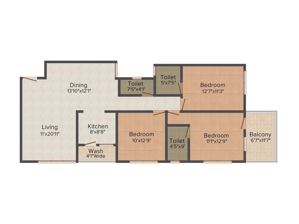 Universal Motif (3BHK+3T (1,550 sq ft) 1550 sq ft)