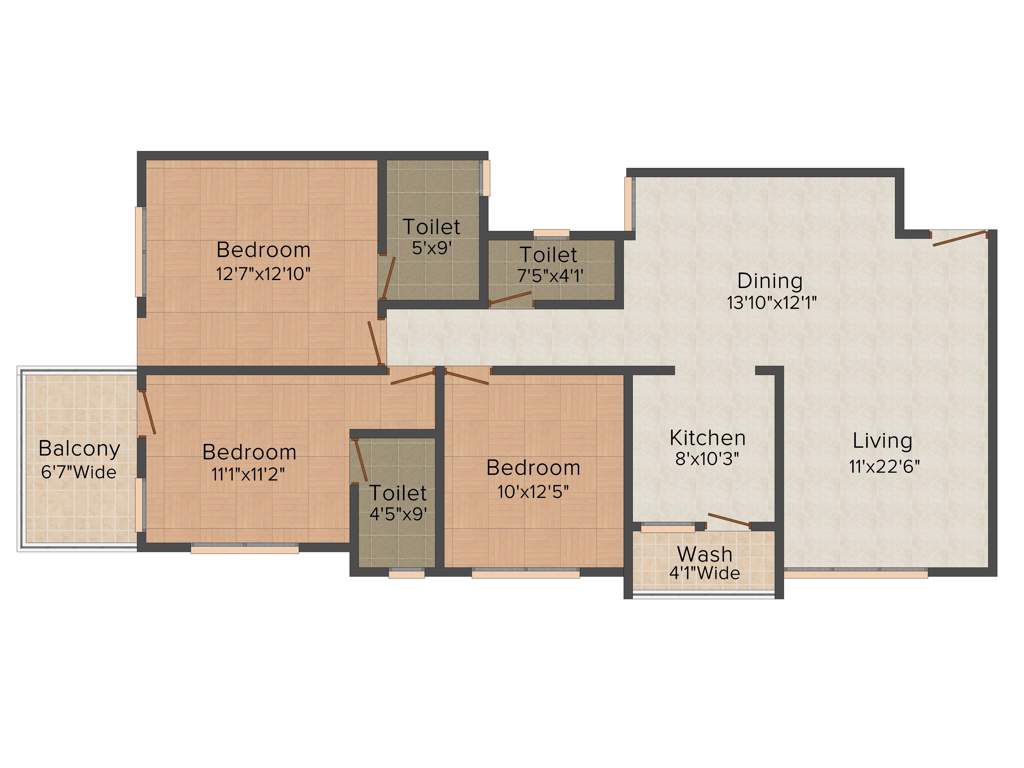 Universal Motif (3BHK+3T (1,575 sq ft) 1575 sq ft)