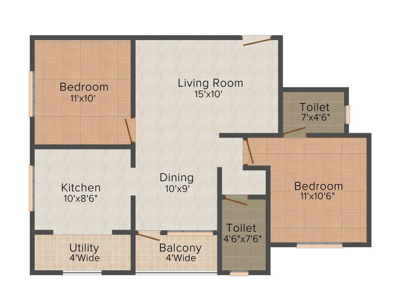 Land Hill Point III (2BHK+2T (969 sq ft) 969 sq ft)