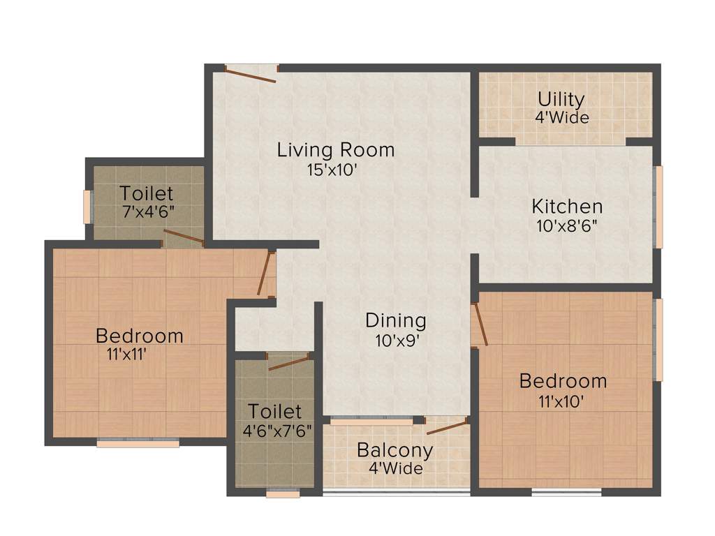 Land Hill Point III (2BHK+2T (971 sq ft) 971 sq ft)