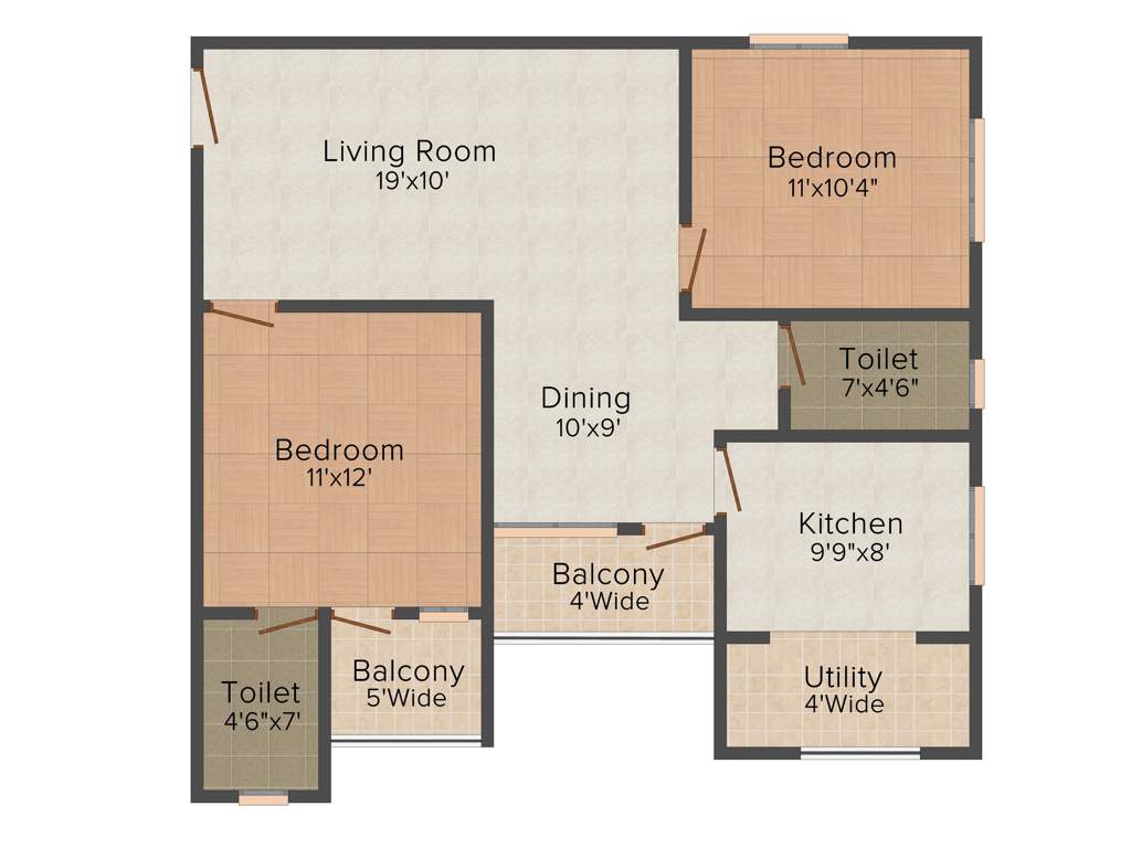 Land Hill Point III (2BHK+2T (1,054 sq ft) 1054 sq ft)