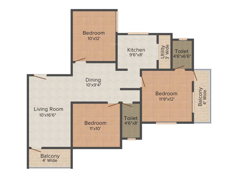 Land Hill Point III (3BHK+2T (1,279 sq ft) 1279 sq ft)