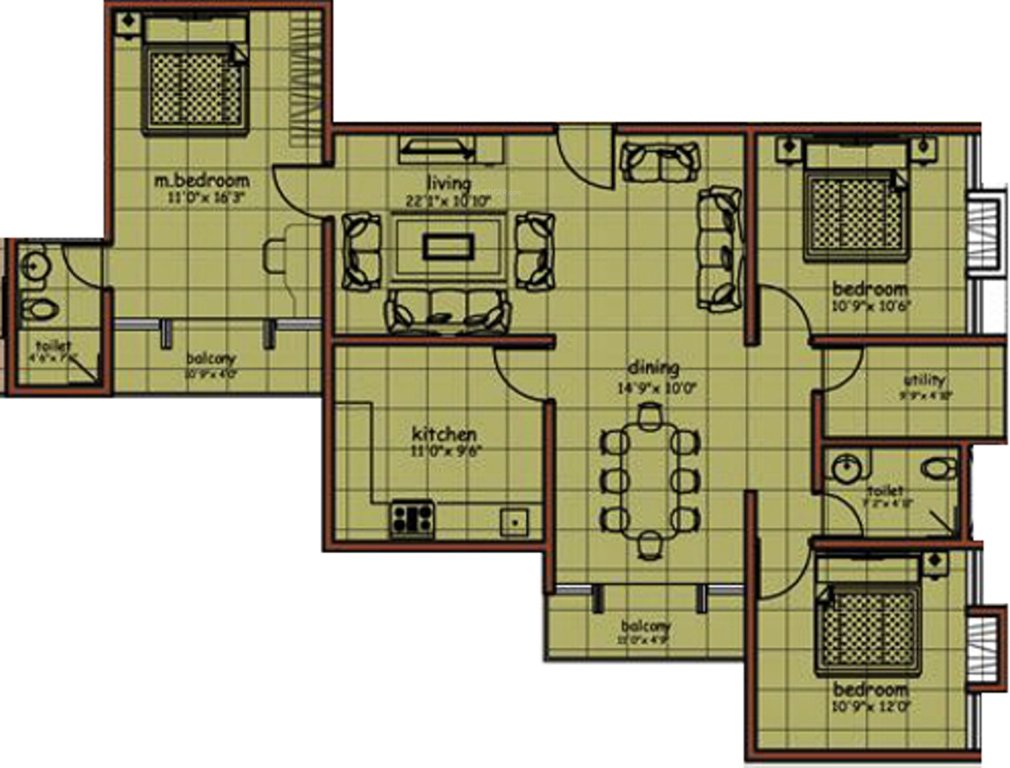 Concept Tranquil Heights (3BHK+3T (1,555 sq ft) 1555 sq ft)