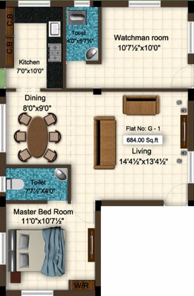 Sai Jeevadhara (1BHK+1T (684 sq ft) 684 sq ft) Sai Jeevadhara (1BHK+1T (684 sq ft) 684 sq ft)