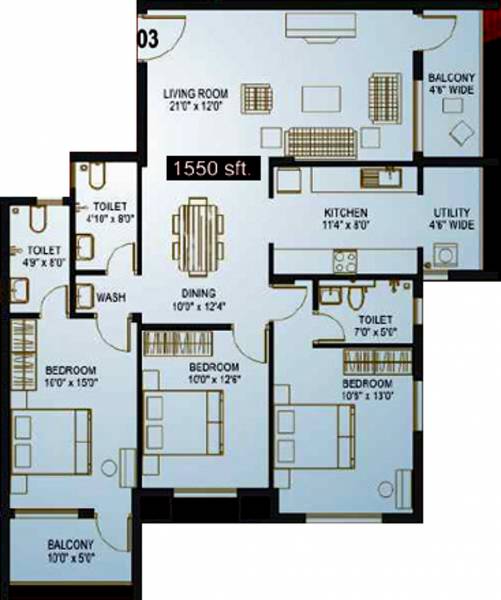Land Links Tulip (3BHK+3T (1,550 sq ft) 1550 sq ft) Land Links Tulip (3BHK+3T (1,550 sq ft) 1550 sq ft)