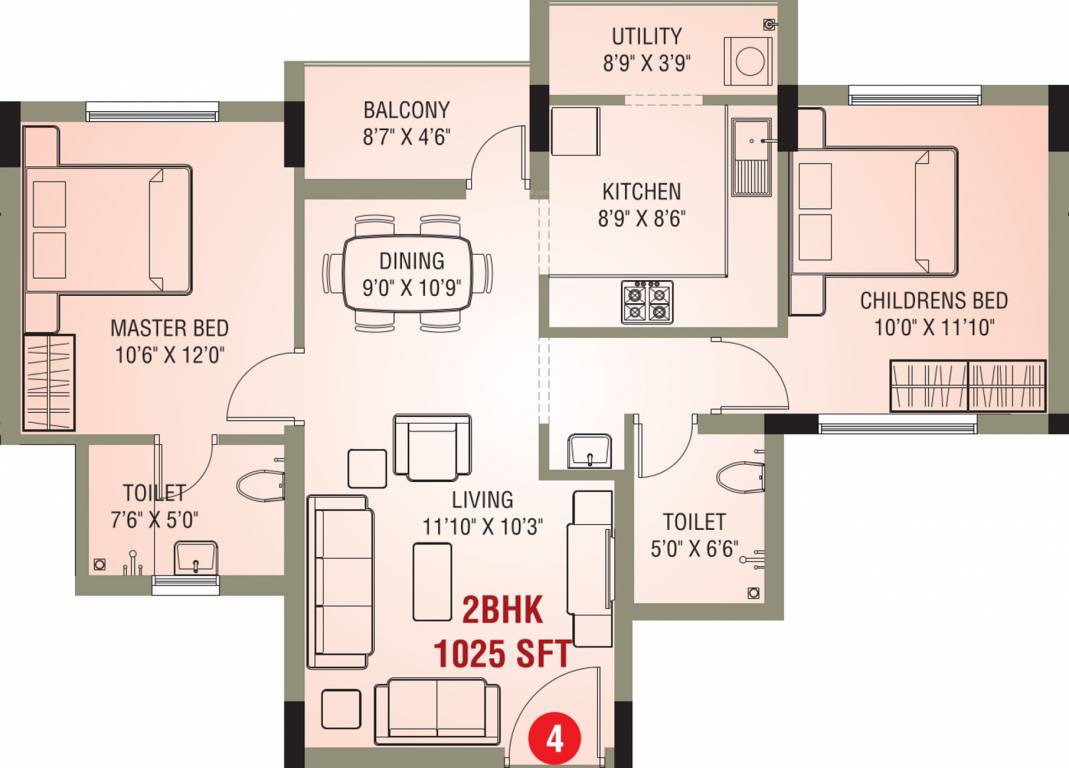 IN Sunlight Moonlight (2BHK+2T (1,025 sq ft) 1025 sq ft)