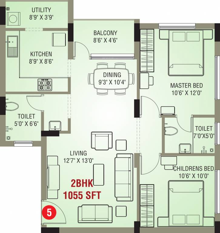 IN Sunlight Moonlight (2BHK+2T (1,055 sq ft) 1055 sq ft)
