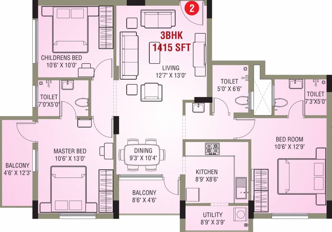 IN Sunlight Moonlight (3BHK+3T (1,415 sq ft) 1415 sq ft)
