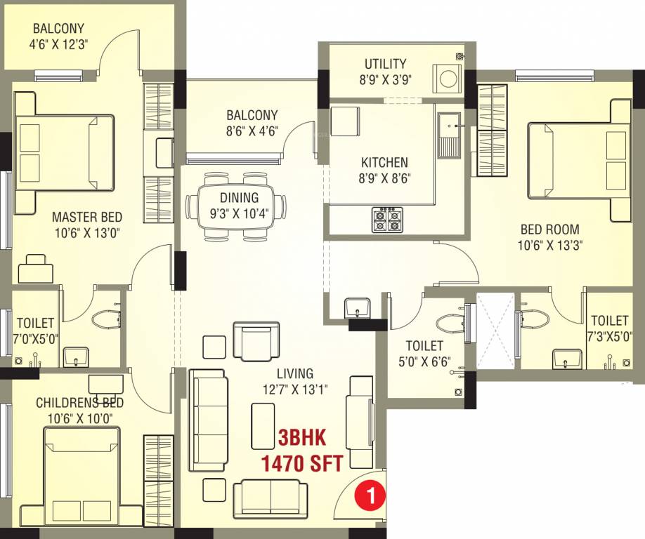 IN Sunlight Moonlight (3BHK+3T (1,470 sq ft) 1470 sq ft)