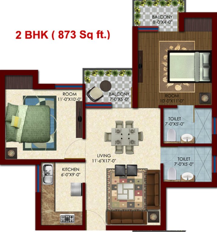 Supreme Luvitra (2BHK+2T (873 sq ft) 873 sq ft)