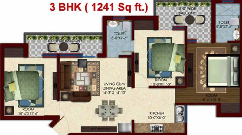 Supreme Luvitra (3BHK+2T (1,241 sq ft) 1241 sq ft)