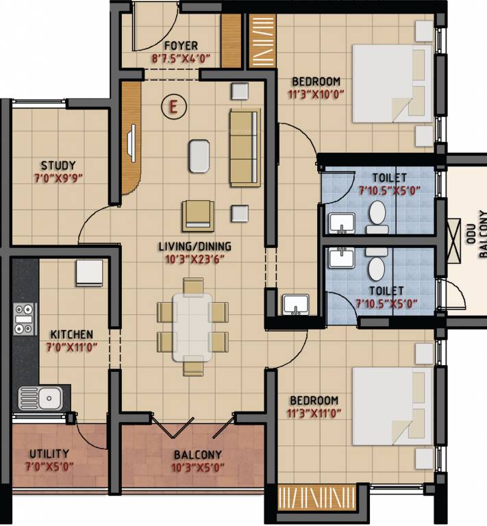 Green Vistas Prakrriti (2BHK+2T (1,275 sq ft) + Study Room 1275 sq ft)