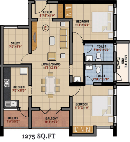 Green Vistas Prakrriti (2BHK+2T (1,275 sq ft) + Study Room 1275 sq ft)