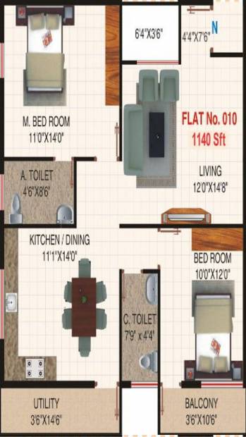 Sreenidhi Sree Pranathi Garden (2BHK+2T (1,140 sq ft) 1140 sq ft)