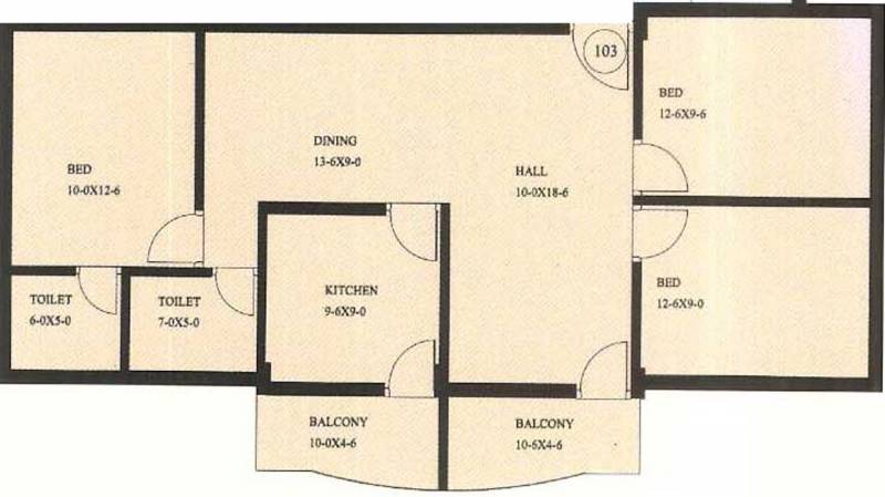 Adith Constructions Cascia Victoria Floor Plan (3BHK+2T (1,218 sq ft) 1218 sq ft)