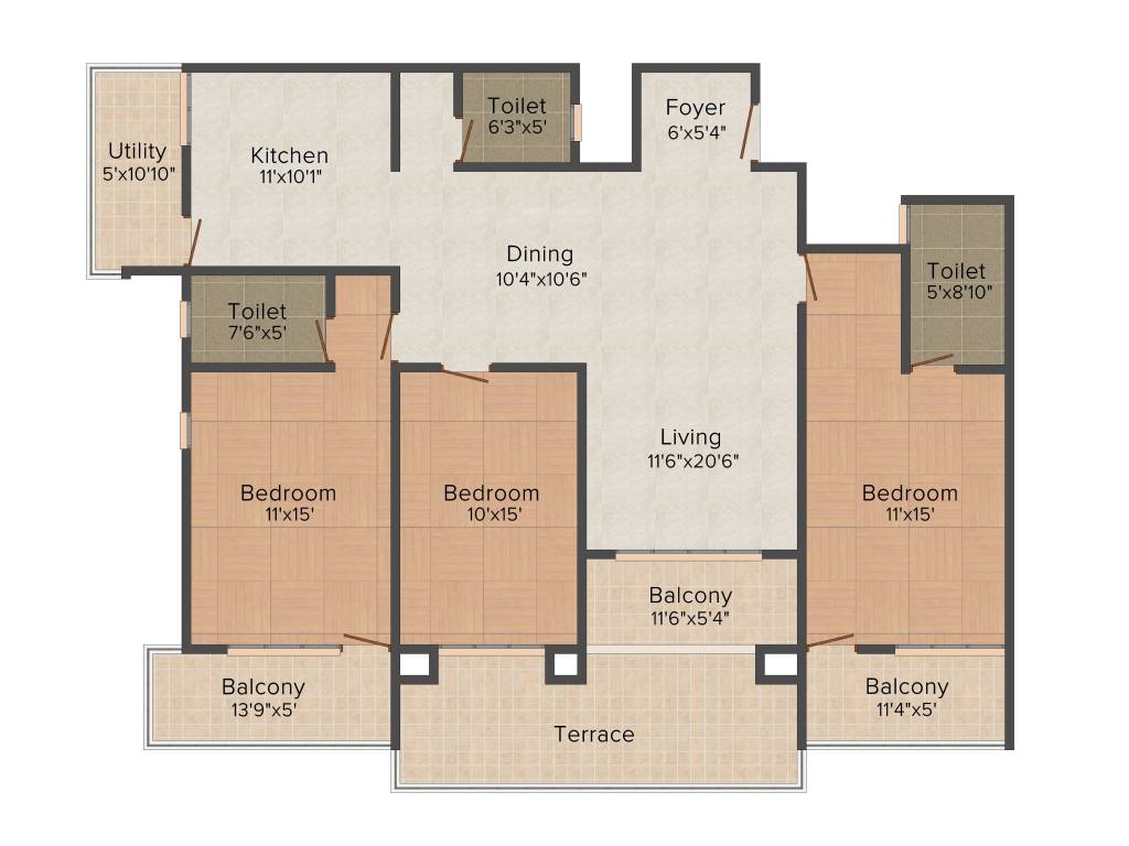 Providence Cascade (3BHK+3T (1,910 sq ft) 1910 sq ft)