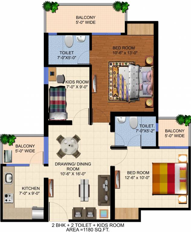 Ajnara Panorama (2BHK+2T (1,180 sq ft) + Study Room 1180 sq ft)