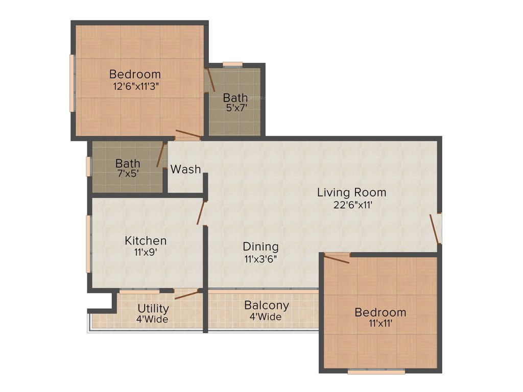 Providence Dasha (2BHK+2T (1,130 sq ft) 1130 sq ft)
