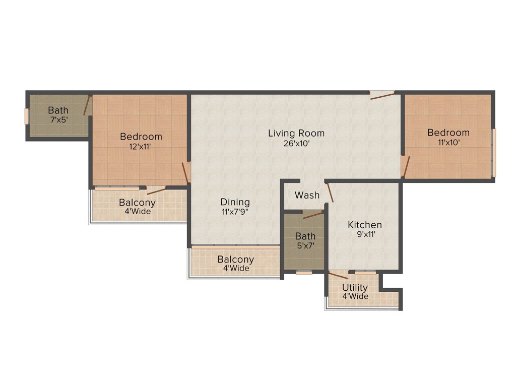 Providence Dasha (2BHK+2T (1,255 sq ft) 1255 sq ft)