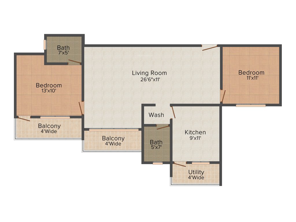 Providence Dasha (2BHK+2T (1,270 sq ft) 1270 sq ft)