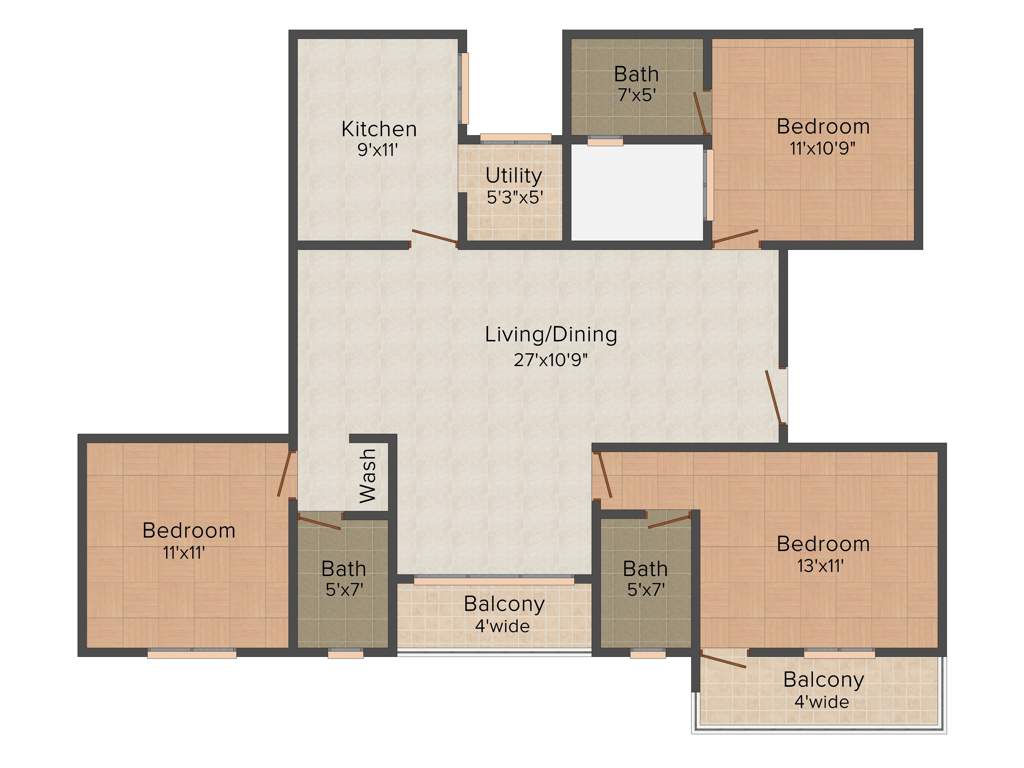 Providence Dasha (3BHK+3T (1,575 sq ft) 1575 sq ft)