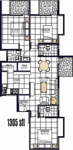 Niketan Tranquil Terrace (3BHK+3T (1,305 sq ft) + Pooja Room 1305 sq ft)