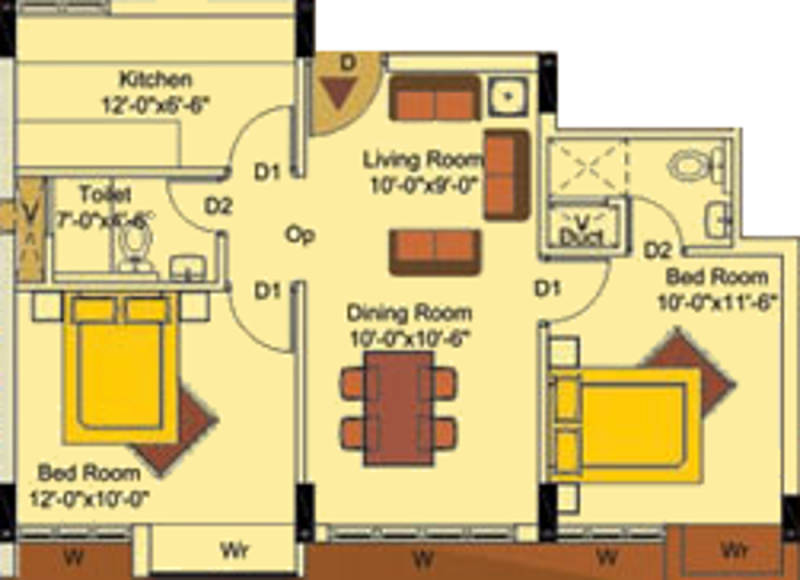 Suvarna Builders Residency (2BHK+2T (830 sq ft) 830 sq ft)