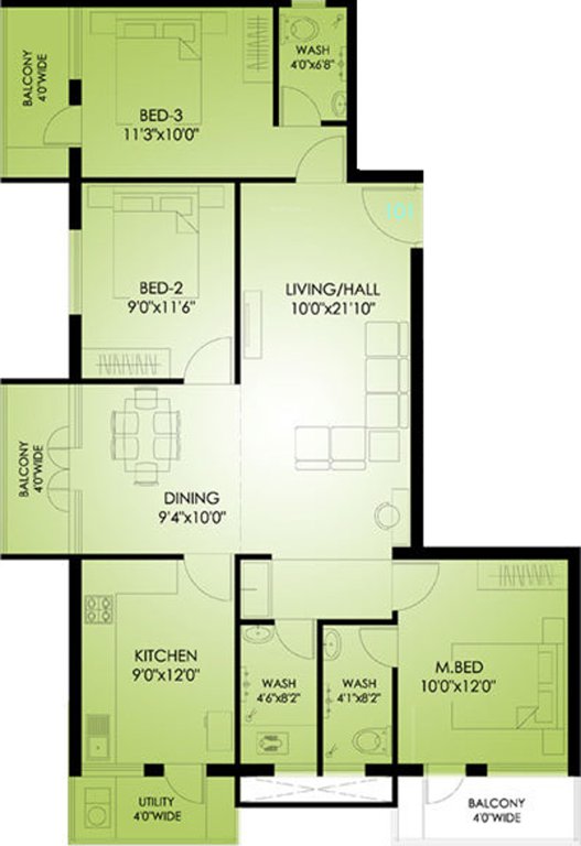 AK Builders And Developers Mangalore Ivy Apartment (3BHK+3T (1,525 sq ft) 1525 sq ft)