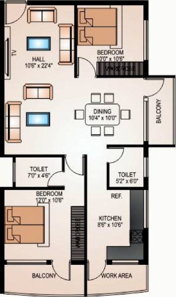 Horizon Greens (2BHK+2T (1,170 sq ft) 1170 sq ft)