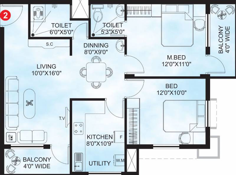 Pride Maple Pride (2BHK+2T (950 sq ft) 950 sq ft)