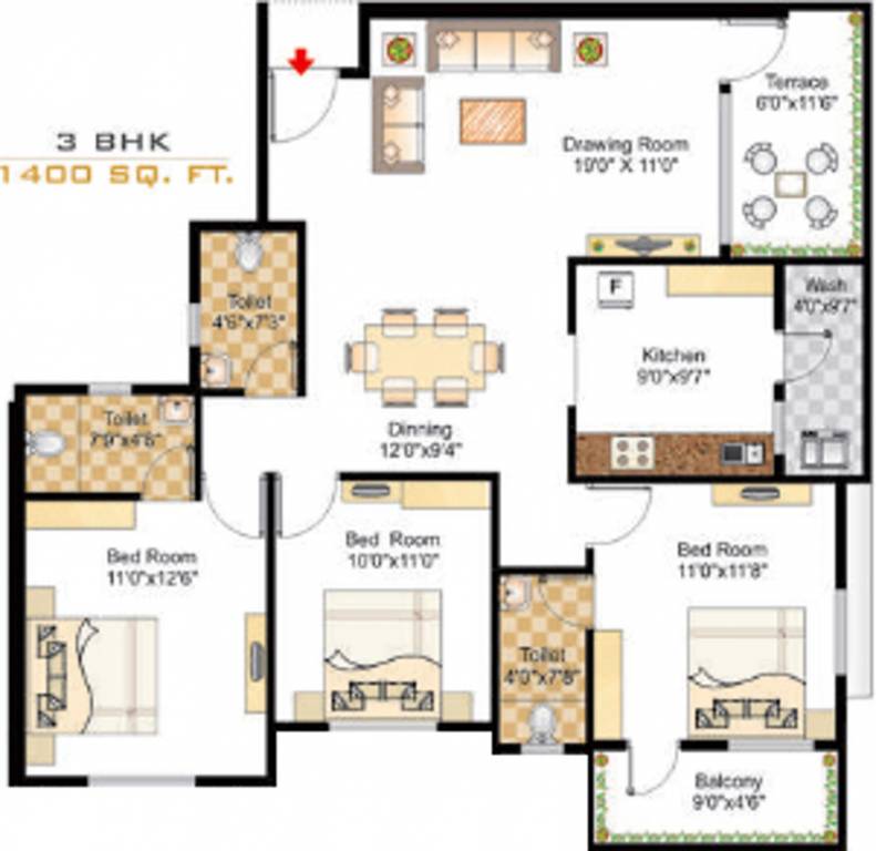 Prayag Divya Prayag (3BHK+3T (1,400 sq ft) 1400 sq ft)