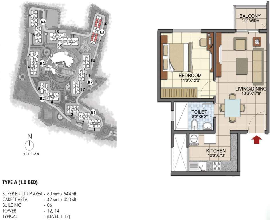 Prestige Song Of The South (1BHK+1T (644 sq ft) 644 sq ft)