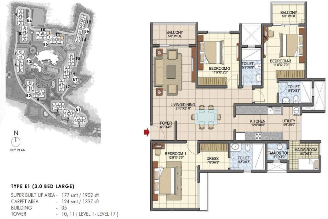 Prestige Song Of The South (3BHK+3T (1,902 sq ft)   Servant Room 1902 sq ft)
