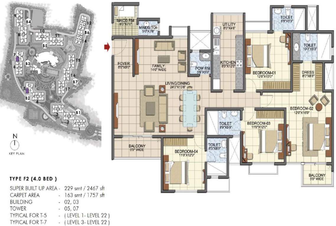 Prestige Song Of The South (4BHK+5T (2,467 sq ft) + Servant Room 2467 sq ft)