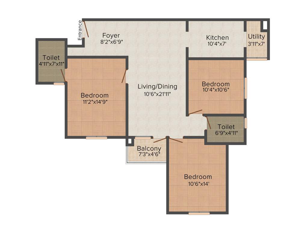 Ozone Urbana Aqua (3BHK+2T (1,261 sq ft) 1261 sq ft)