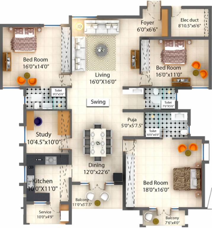 VNCT The White House (3BHK+3T (2,691 sq ft) + Study Room 2691 sq ft)