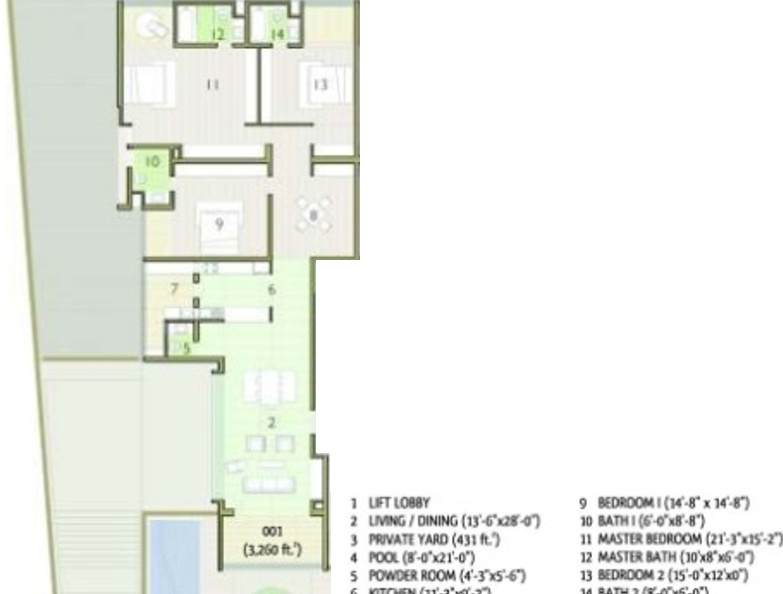 Value Cardinal (3BHK+3T (3,260 sq ft)   Servant Room 3260 sq ft)