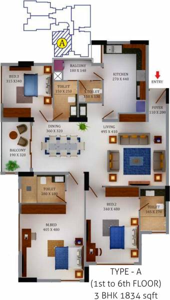 SFS Blue Bay (3BHK+4T (1,834 sq ft) 1834 sq ft)