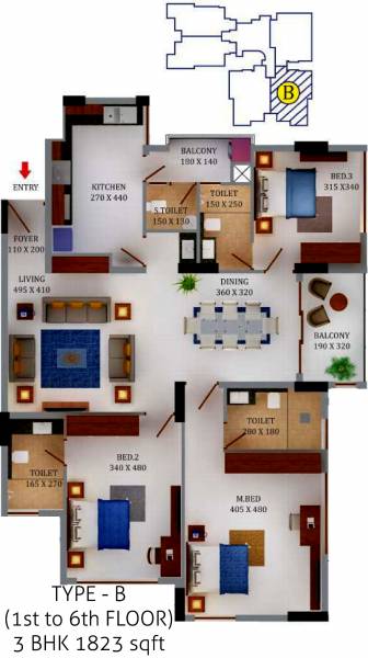 SFS Blue Bay (3BHK+4T (1,823 sq ft) 1823 sq ft)