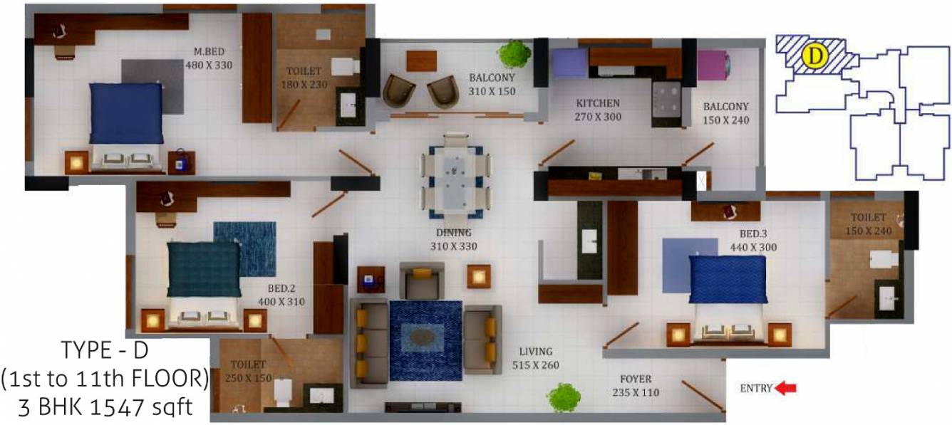 SFS Blue Bay (3BHK+3T (1,547 sq ft) 1547 sq ft)