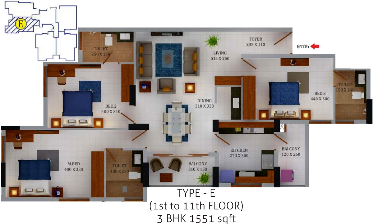 SFS Blue Bay (3BHK+3T (1,551 sq ft) 1551 sq ft) SFS Blue Bay (3BHK+3T (1,551 sq ft) 1551 sq ft)
