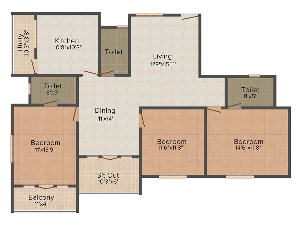 Saffron Beehive (3BHK+3T (1,635 sq ft) 1635 sq ft)