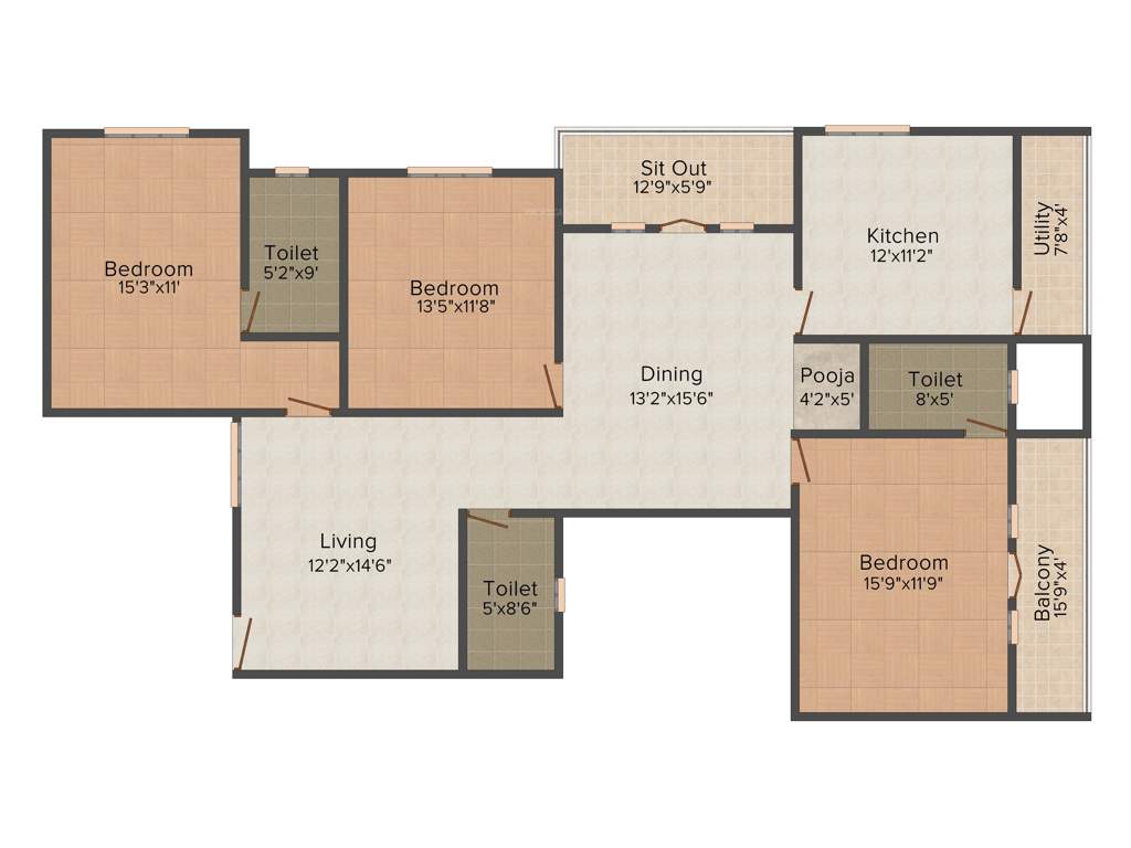 Saffron Beehive (3BHK+3T (1,935 sq ft) + Pooja Room 1935 sq ft)