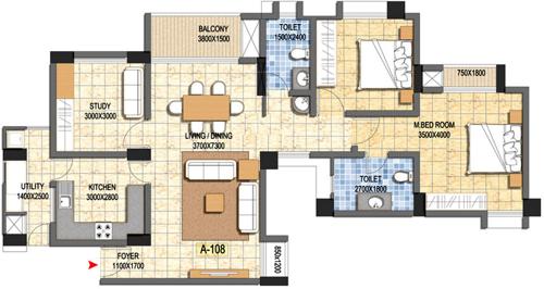 Asten Campus Court (2BHK+2T (1,572 sq ft) + Study Room 1572 sq ft)