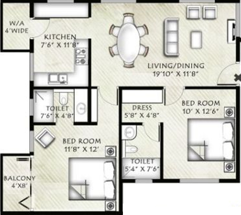 Infrany Petals (2BHK+2T (1,025 sq ft) 1025 sq ft)