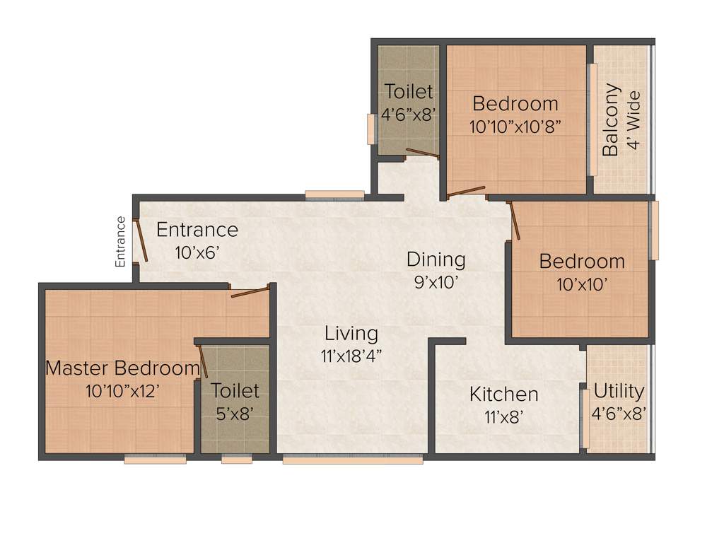 Pragna Uptown (3BHK+2T (1,254 sq ft) 1254 sq ft)